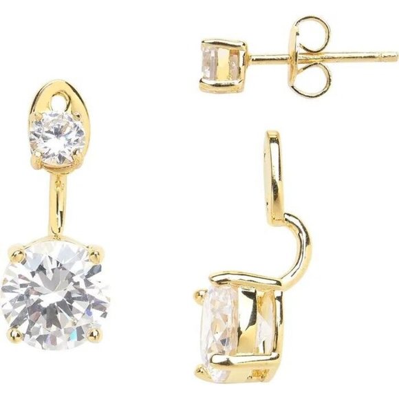 earrings 14k yellow gold Zirconia Crystal 1” Drop Post back - Picture 3 of 3